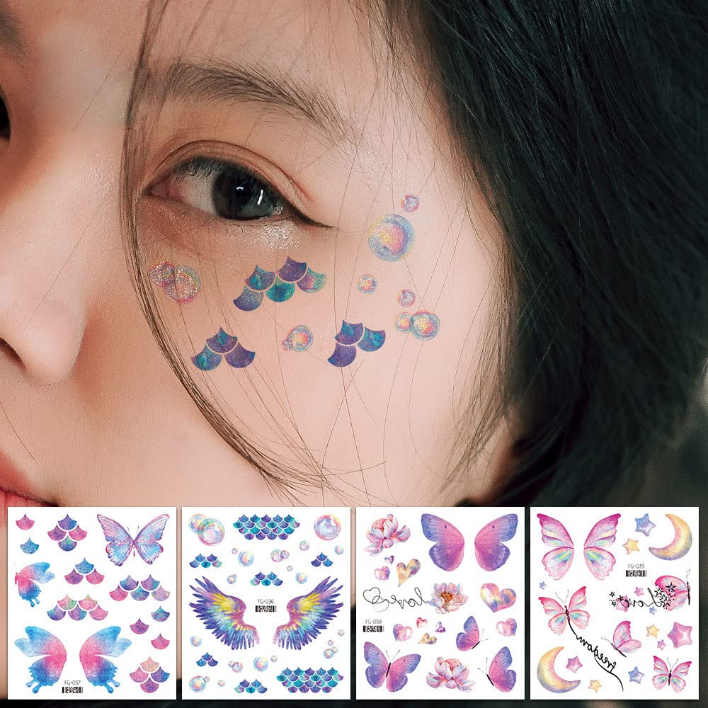 HANSAMU butterfly tattoos applied to face and body for eye-catching festival makeup
