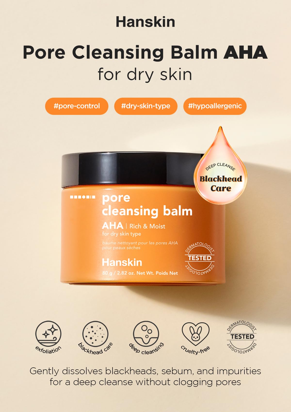 Close-up of Hanskin balm texture transitioning from solid to oil