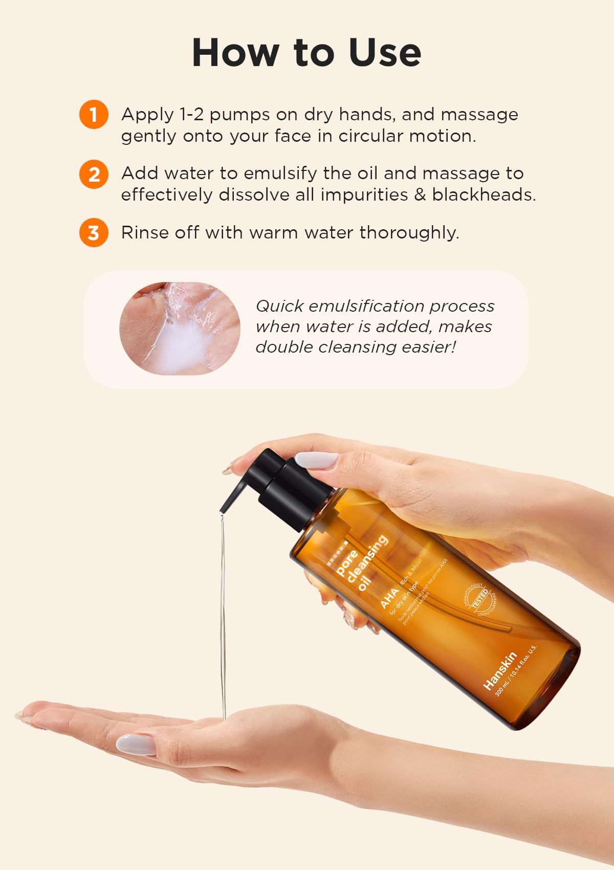 Hanskin AHA Pore Cleansing Oil with jojoba oil for lasting hydration.