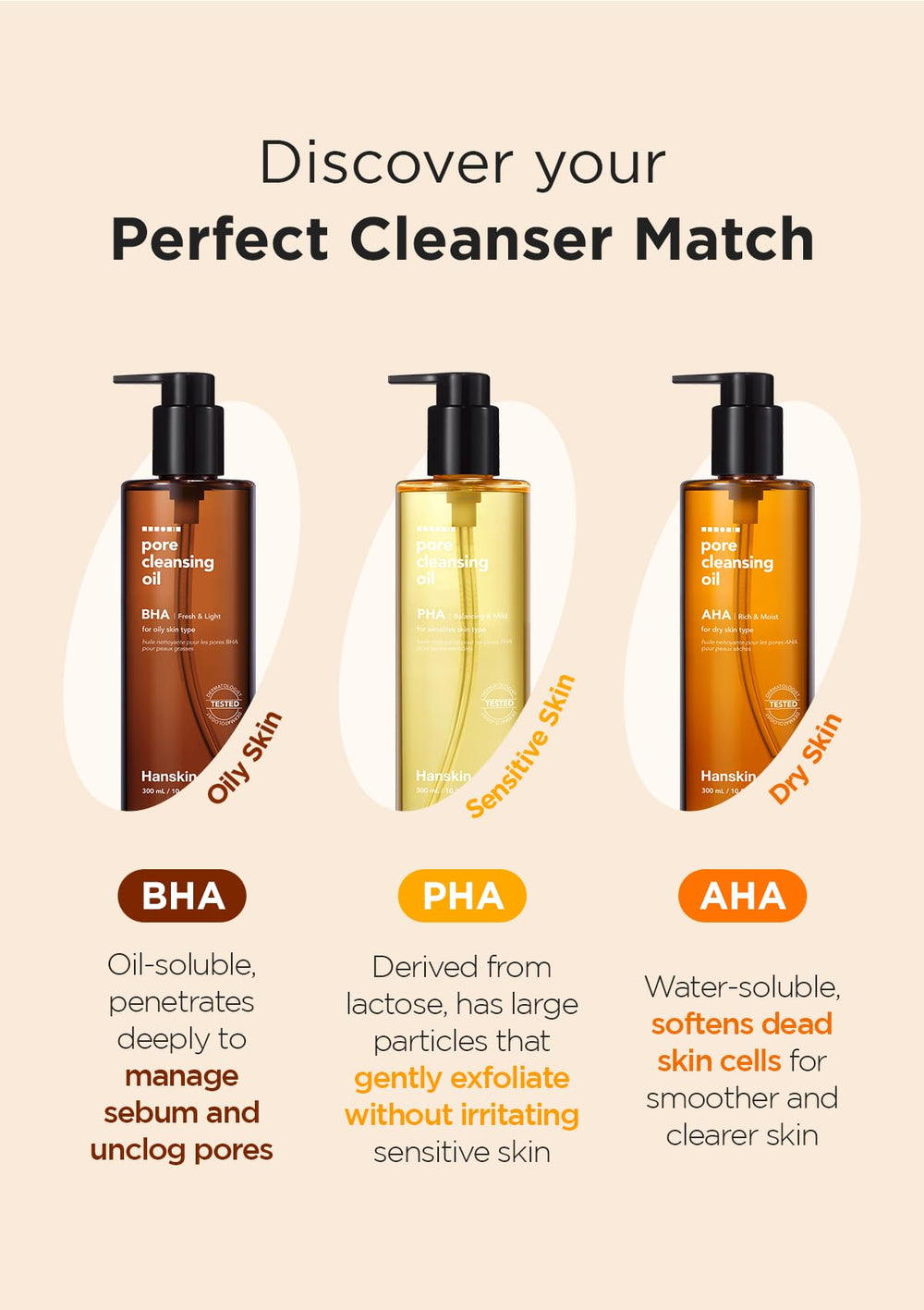 Hanskin AHA Pore Cleansing Oil tea tree oil supports clear skin during cleansing.