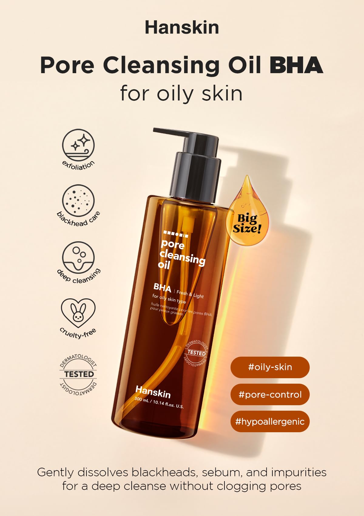 Hanskin BHA Pore Cleansing Oil emulsification with water for milky rinse