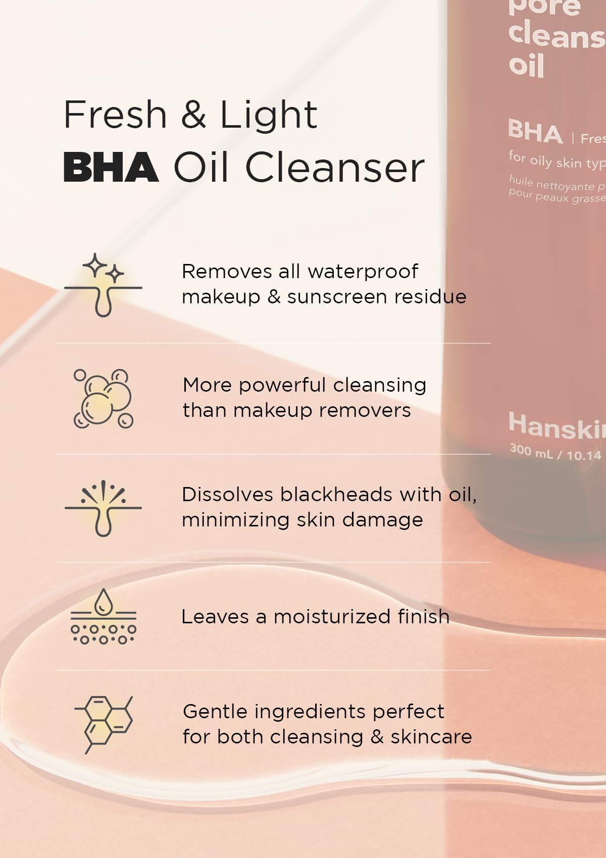 Hanskin BHA Pore Cleansing Oil ingredients olive and jojoba oils hydrate skin