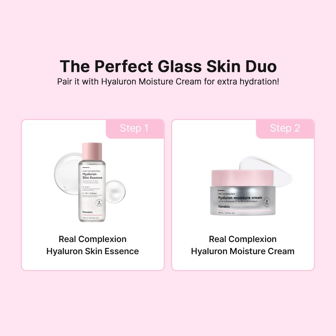 Hanskin Hyaluron Skin Essence Toner fragrance-free formula shown.