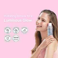 Hanskin Hyaluron Skin Essence Toner swatches reveal dewy finish potential.