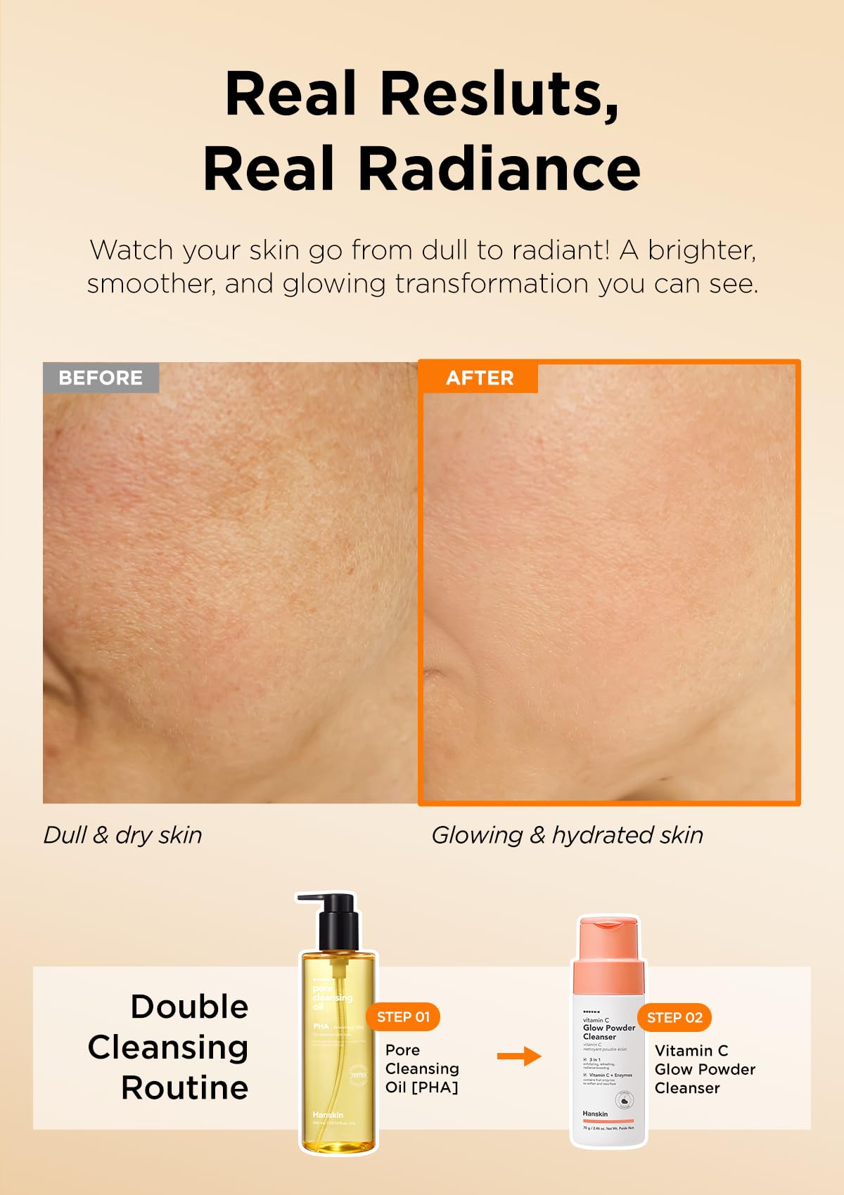 Hanskin Vitamin C Glow Powder Cleanser papaya enzyme close-up indicates mild exfoliation.