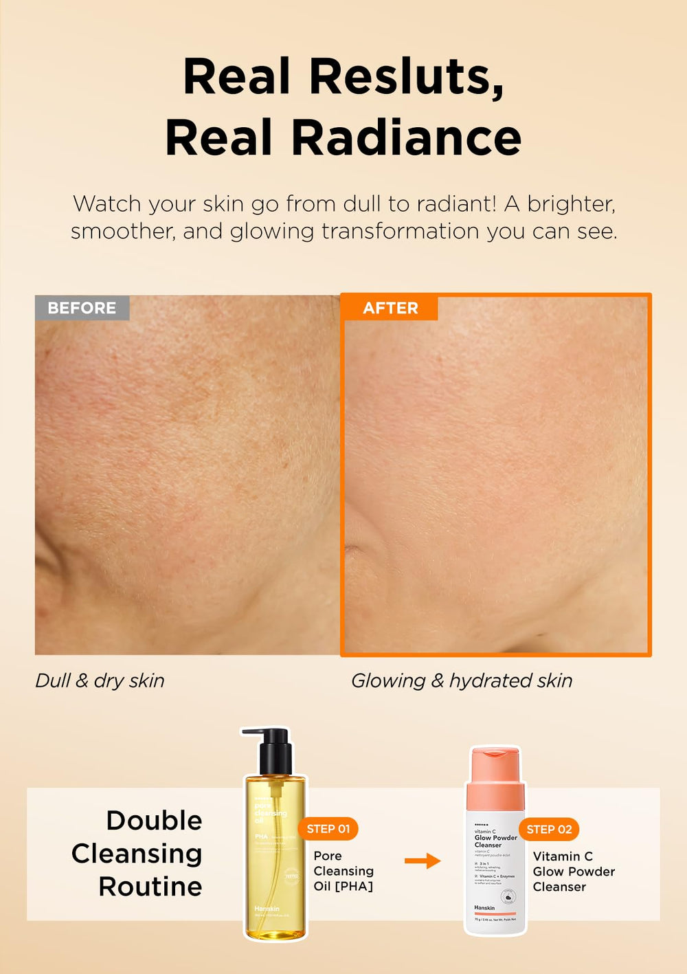 Hanskin Vitamin C Glow Powder Cleanser papaya enzyme close-up indicates mild exfoliation.