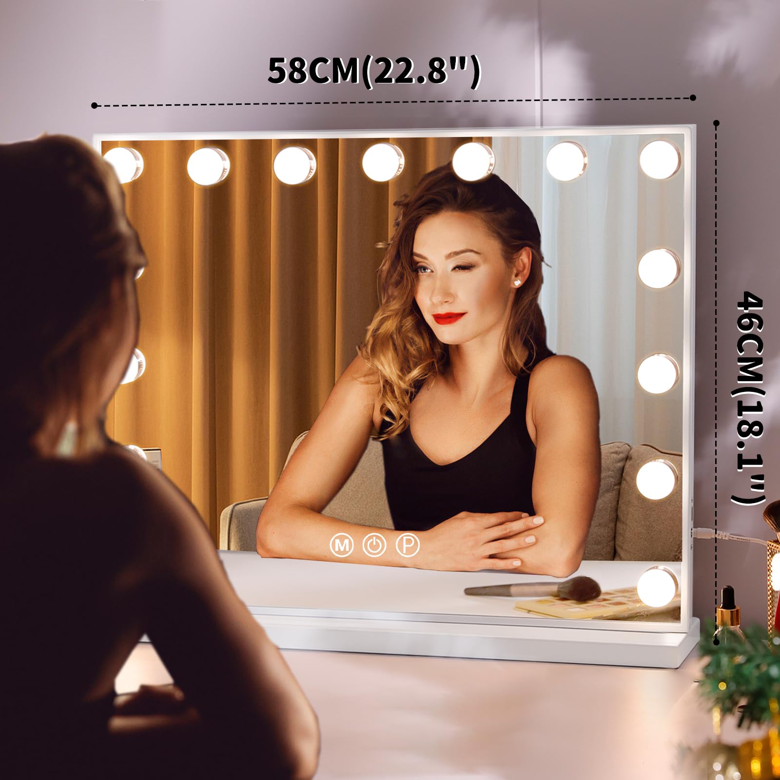 Hansong vanity mirror includes a 10x magnifier for detailed makeup checks.