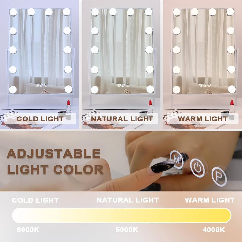 Hansong vanity mirror showing 3 color lighting modes for accurate skin tones
