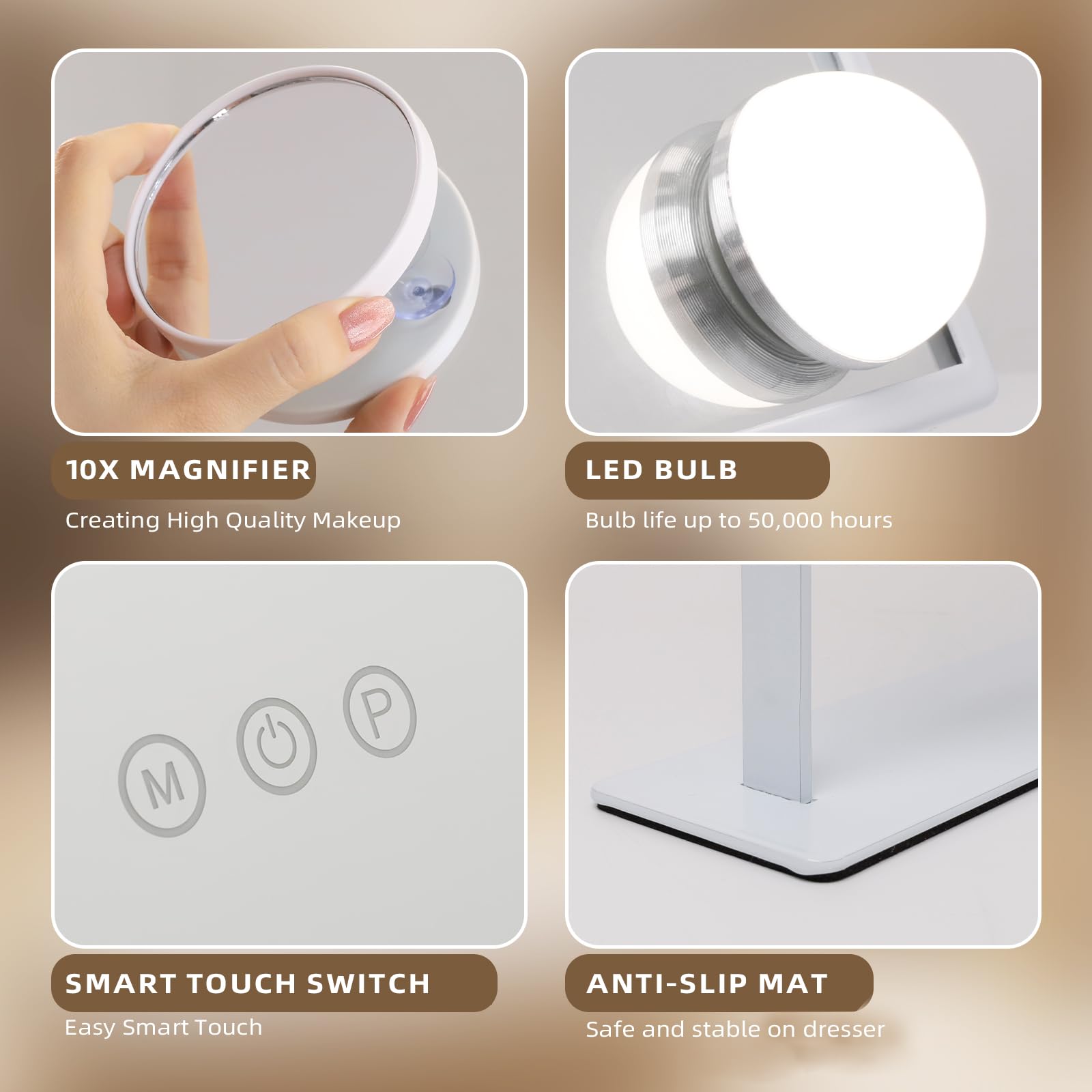 Hansong vanity mirror offers 3-color lights and adjustable brightness for flexibility.