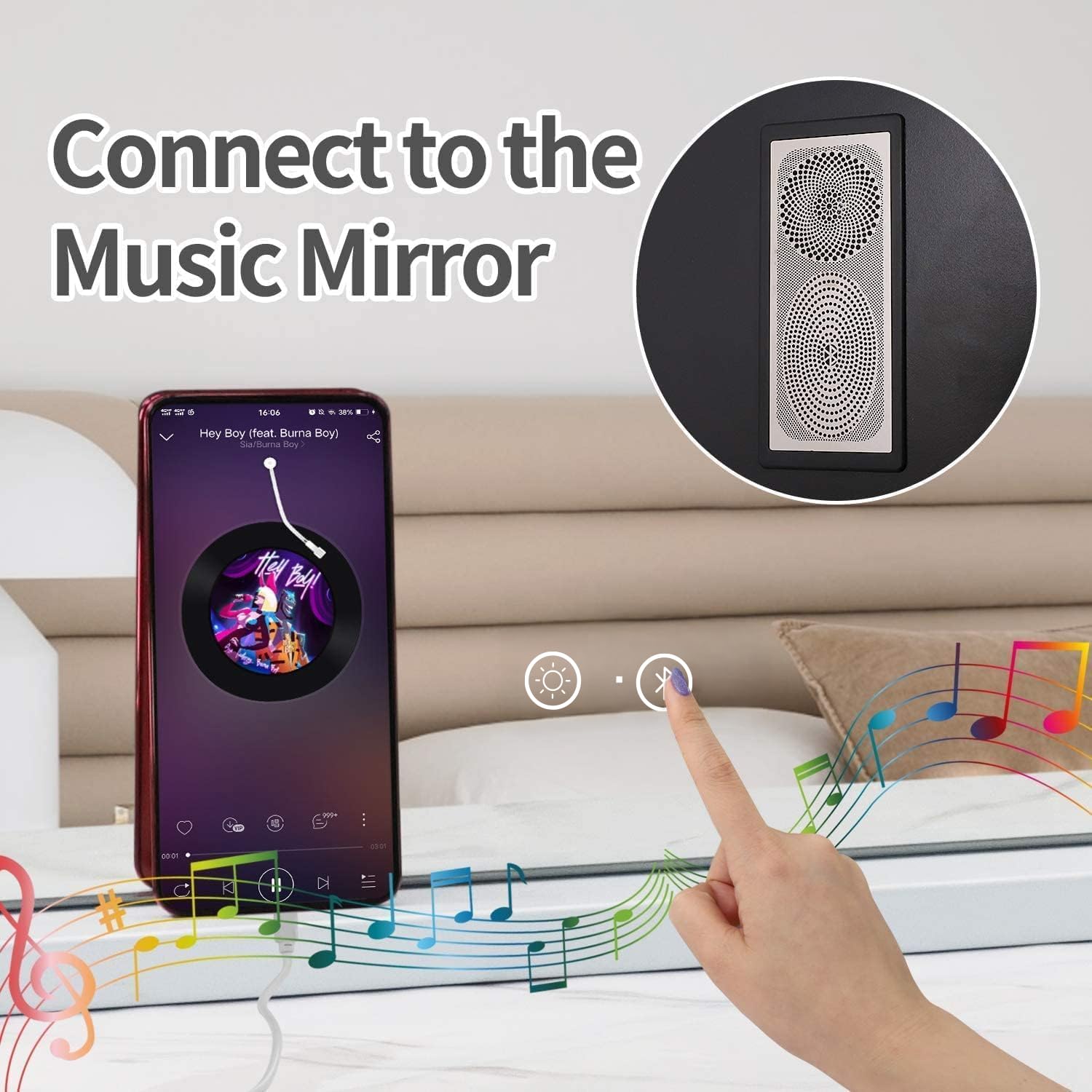 Hansong vanity mirror with Bluetooth speakers for music during routine
