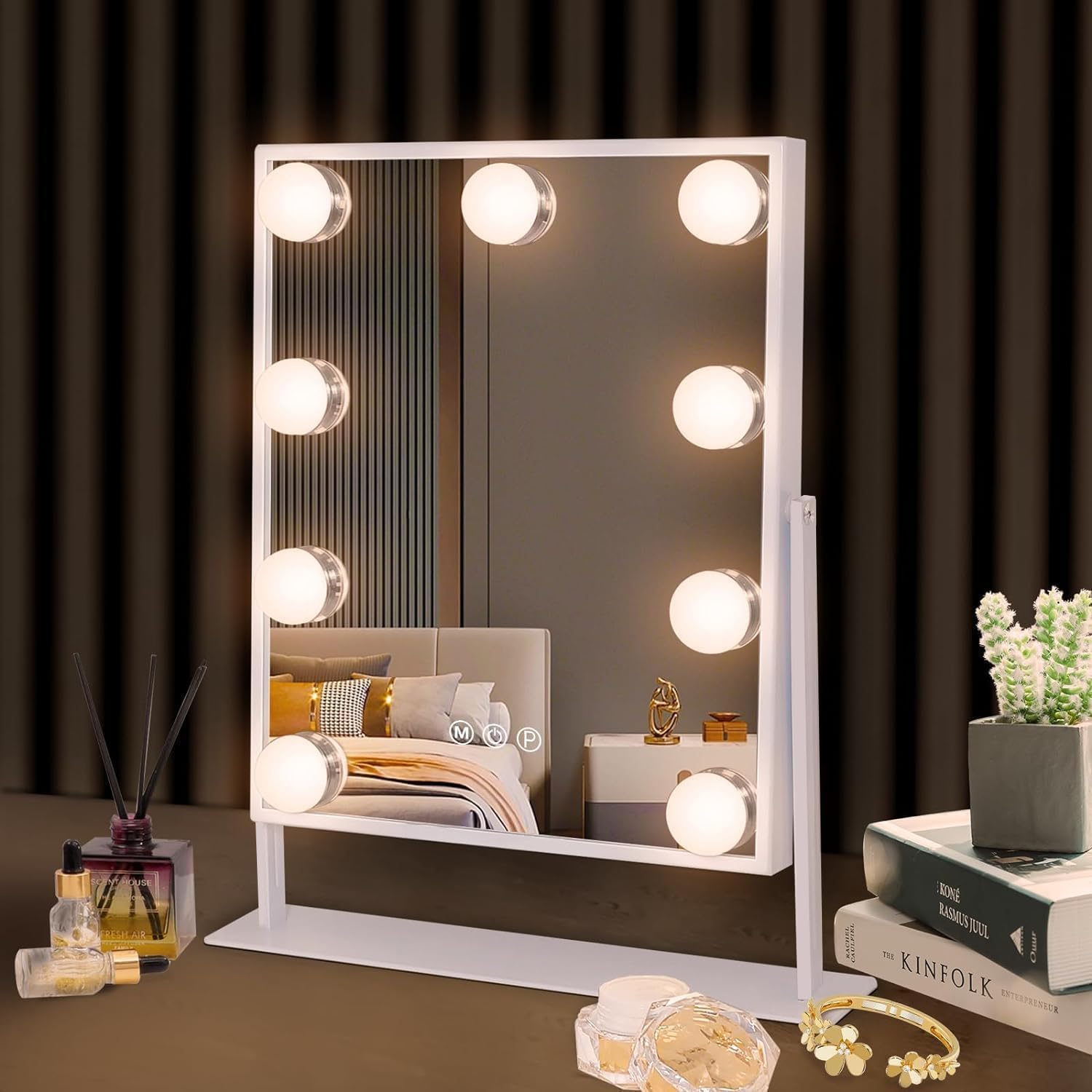 Hansong vanity mirror with lights shows 9 LED bulbs for even, natural makeup lighting.