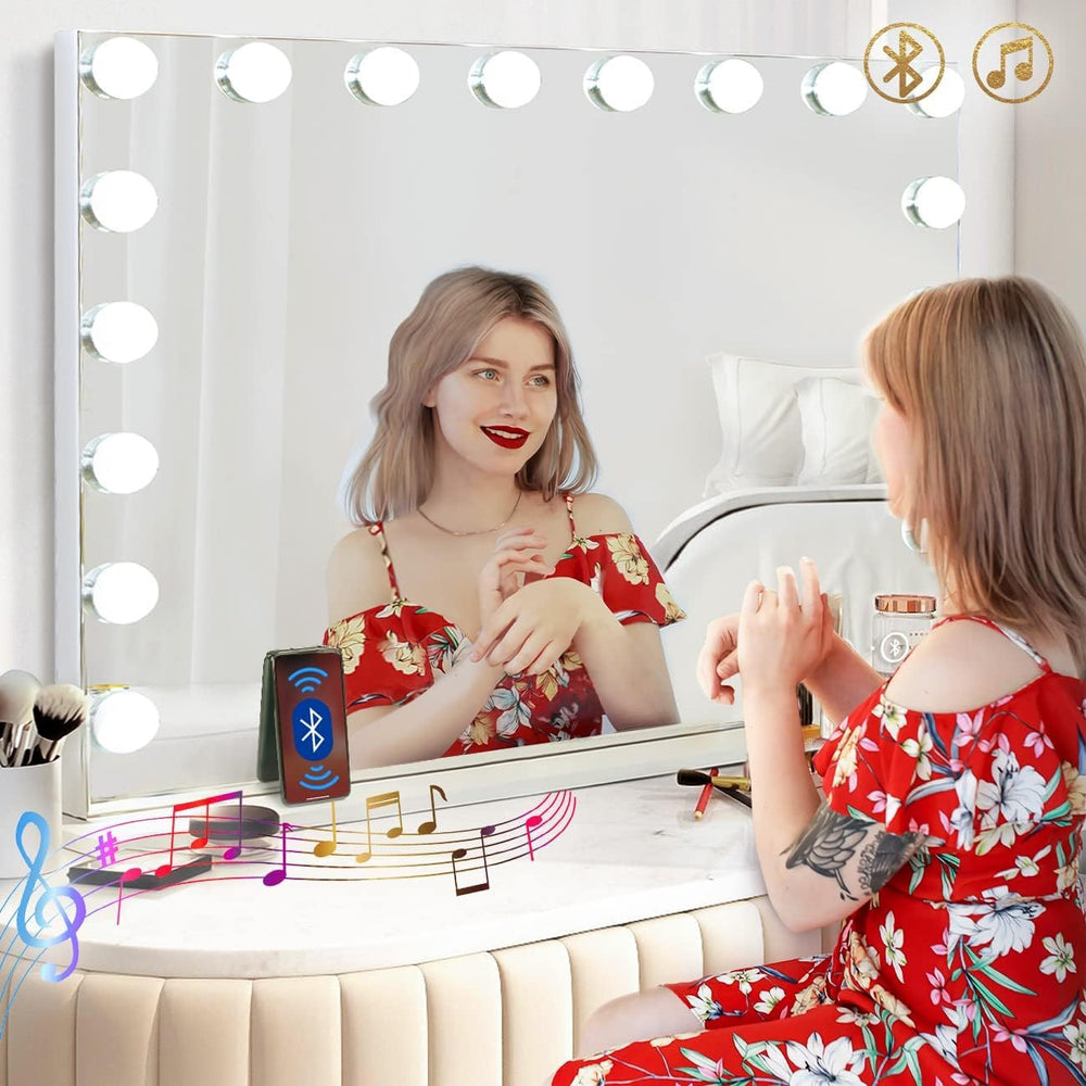 Hansong vanity mirror with lights front view showing bright even makeup lighting