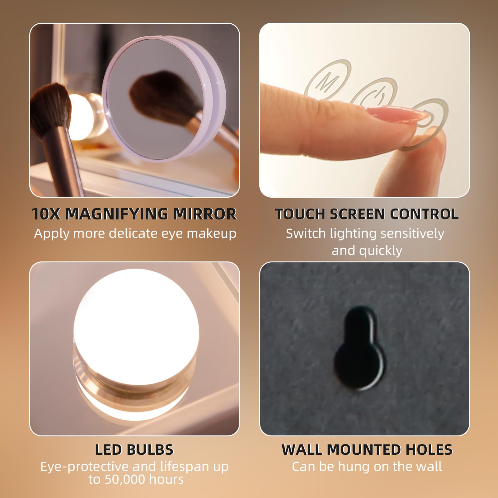 Hansong vanity mirror uses tempered glass for safe, clear visibility.