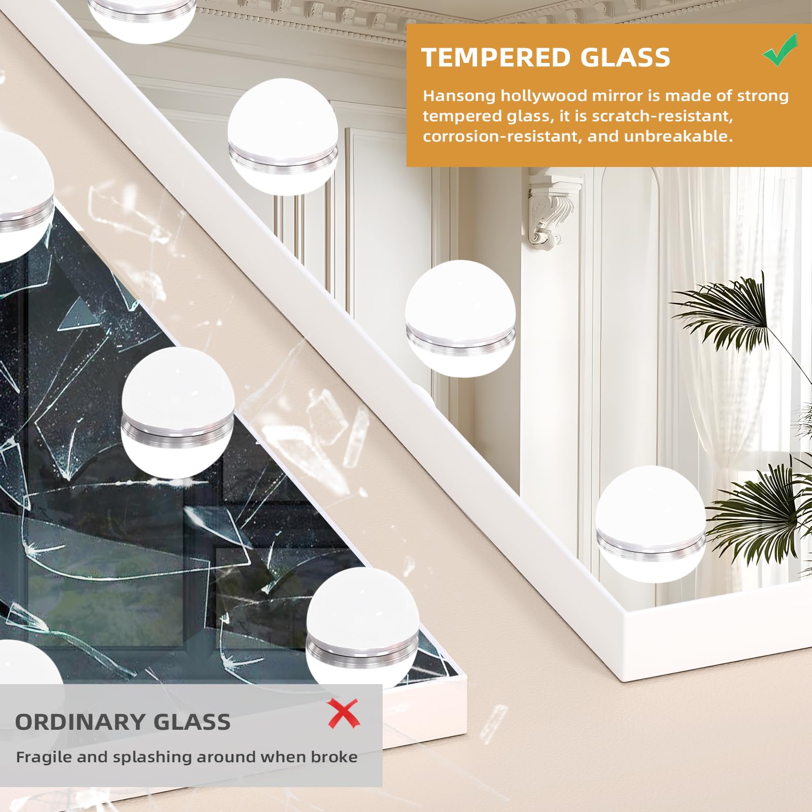 Hansong vanity mirror wall mount setup option for space-saving placement