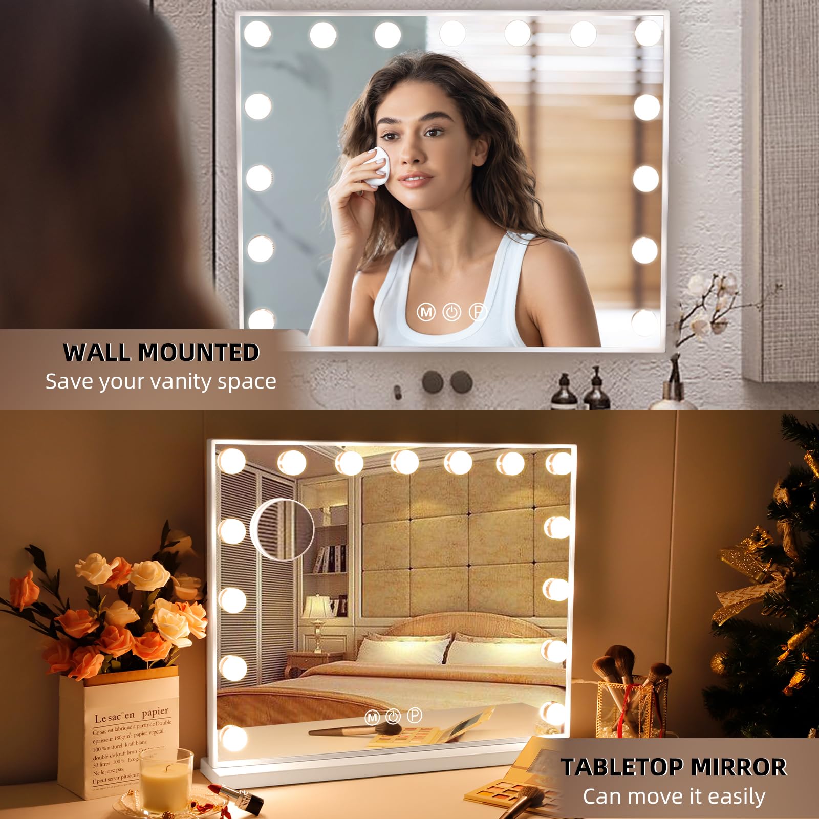 Hansong vanity mirror demonstrates wall-mount or table setup versatility.