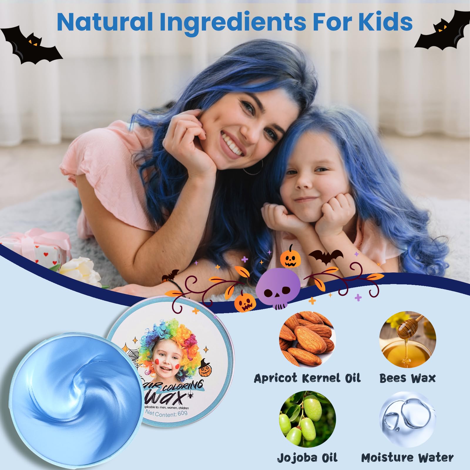 Hansuby temporary blue hair color wax on hair application demonstrates instant color with easy washout for daily styling.