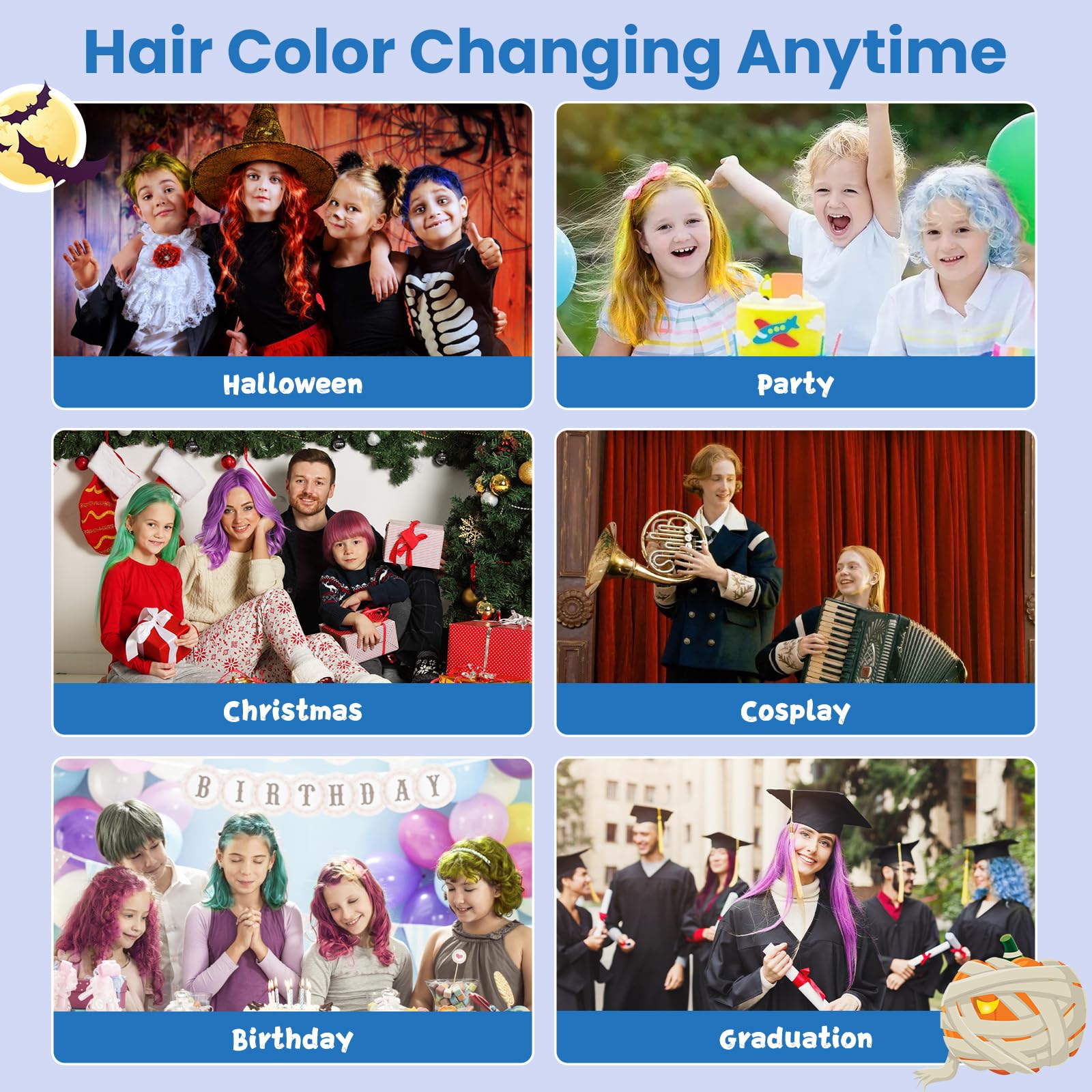 Hansuby blue hair color wax suitable for festivals, cosplay, birthdays, and themed days.