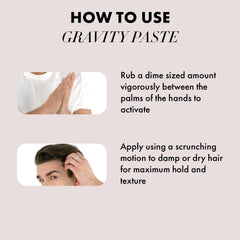 Gravity Paste texture swatch demonstrates medium shine and flexible control.