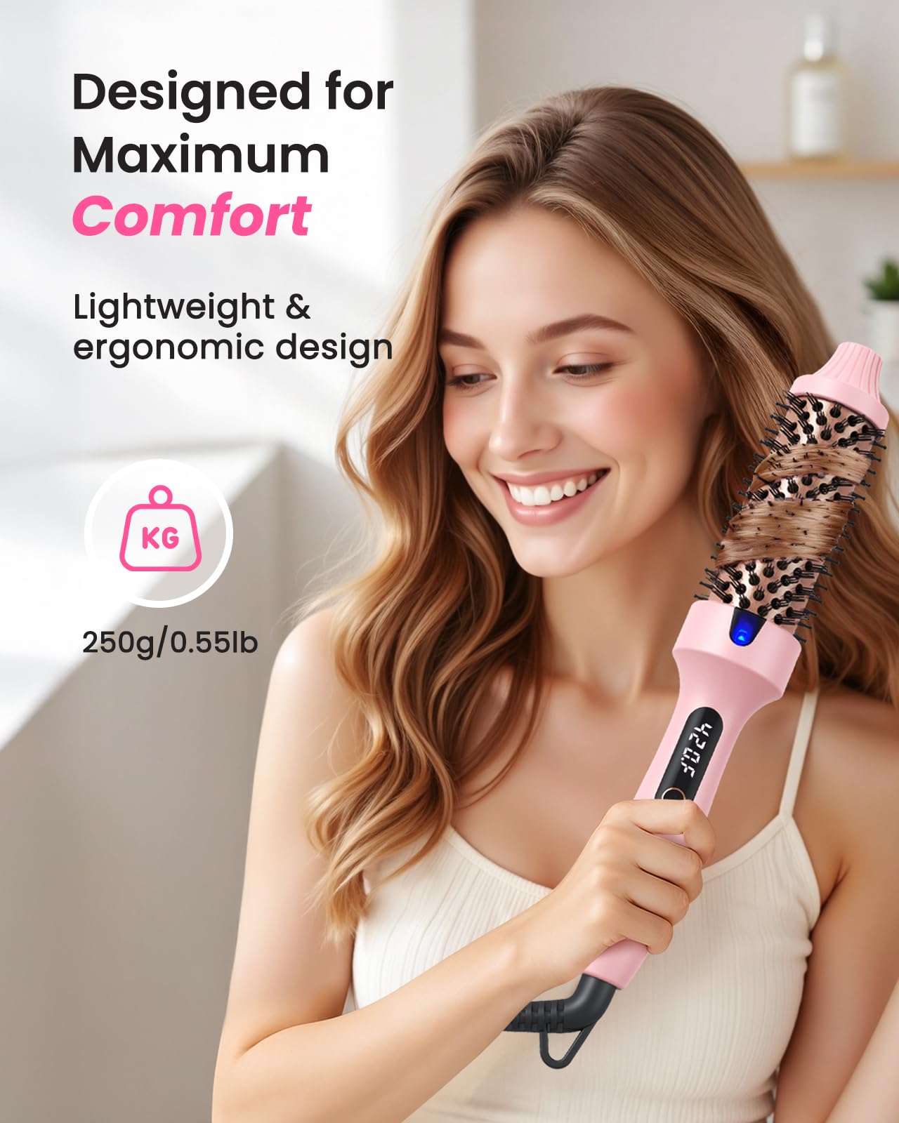 Haokoo versatile barrel lets you curl, wave, or straighten for various looks.