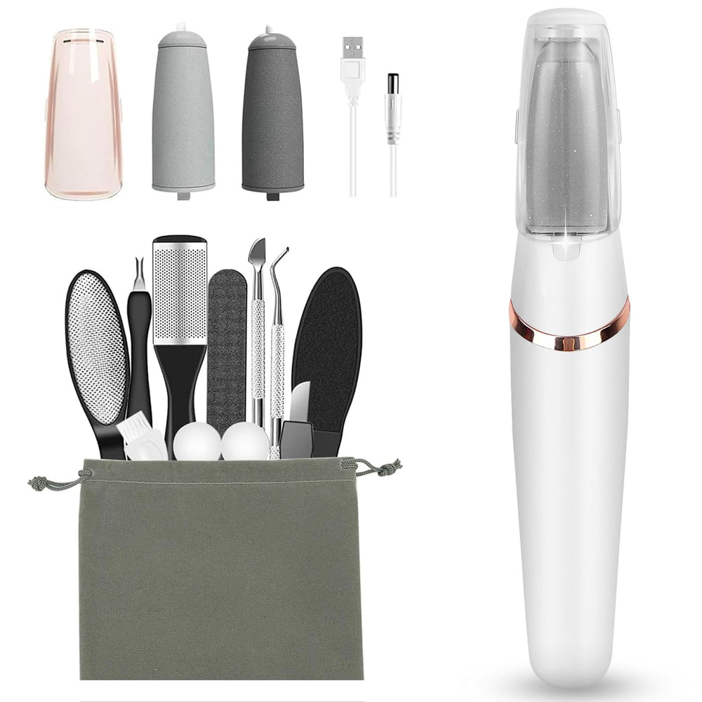 Haootadiy electric foot callus remover kit in storage bag for at-home pedicures.