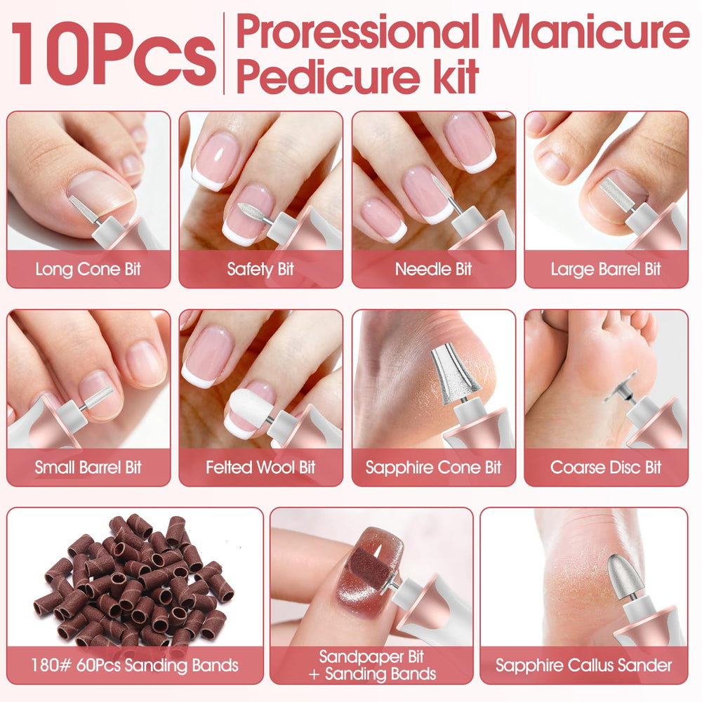 Haootadiy electric nail drill kit manicure session showcasing smooth finishes.