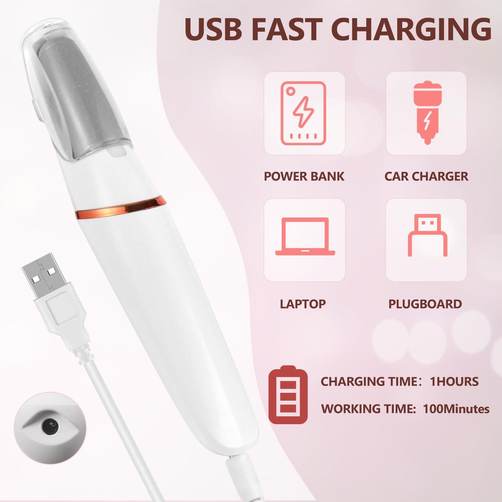 Haootadiy USB charging cable shown with the foot care tool.