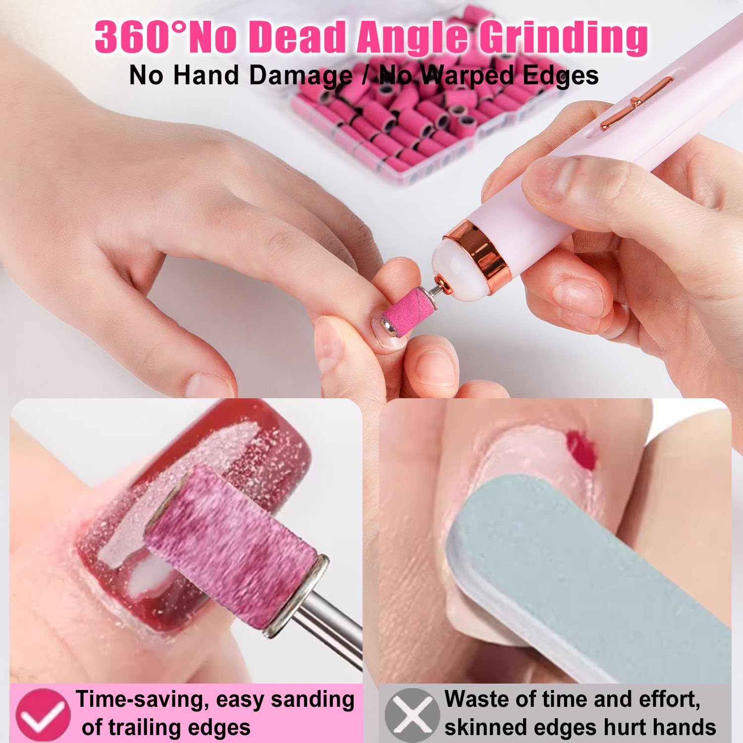 Haozher 180-grit sanding bands provide smooth prep for gel removal.
