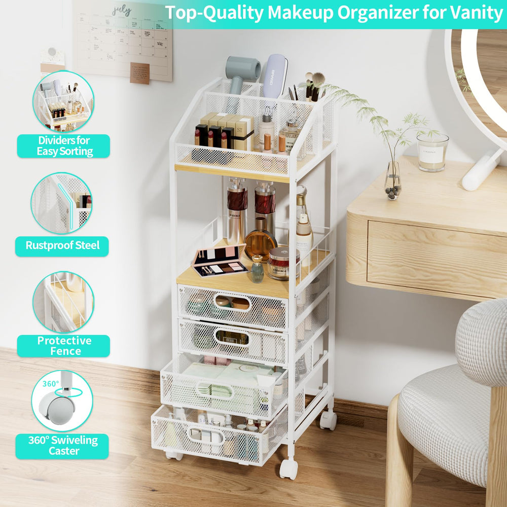 HapiRm makeup organizer foot pads provide stationary setup when wheels aren’t needed.