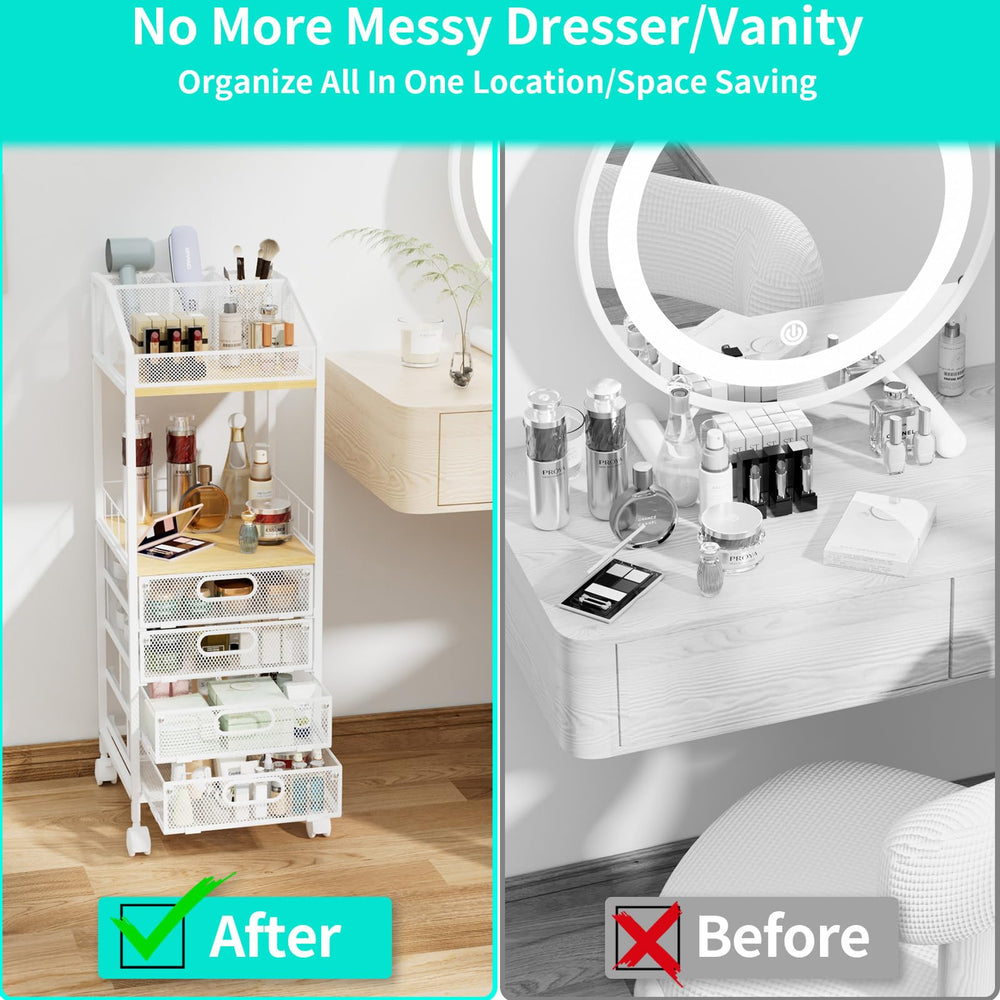 HapiRm makeup organizer mesh drawers offer quick visibility of cosmetics.