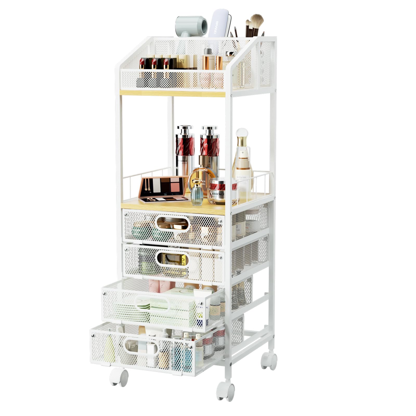 HapiRm makeup organizer top display cabinet keeps brushes within quick reach.