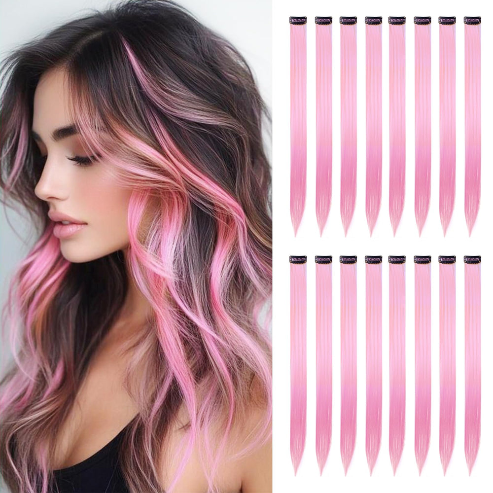Extensiones con broches HappClan rosa 22 pulgadas para renovar la apariencia diaria.