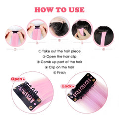 Extensiones HappClan para peinados en rosa, fáciles de colocar.