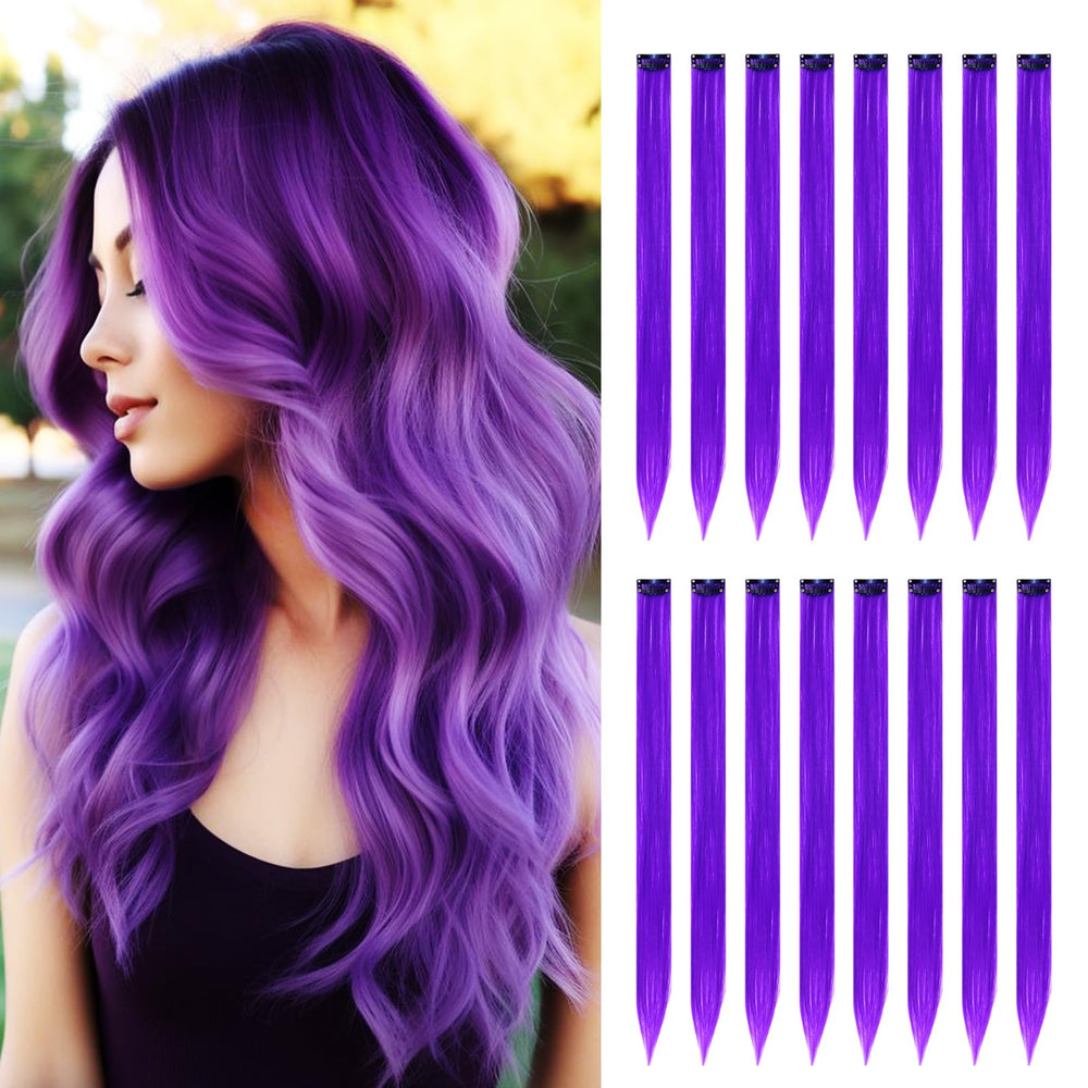HappClan purple hair extensions clip-in closeup showing easy attachment