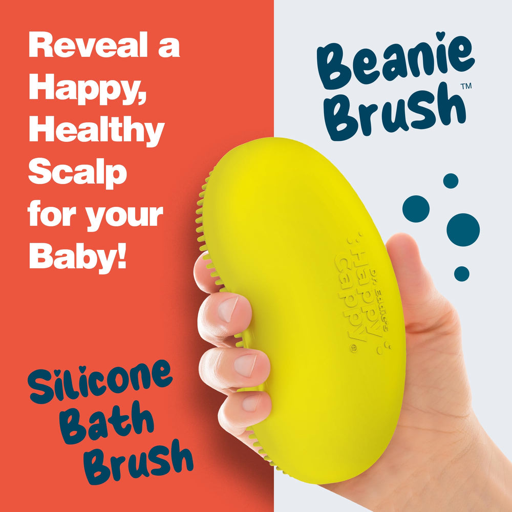Happy Cappy baby scalp being massaged with Beanie Brush.