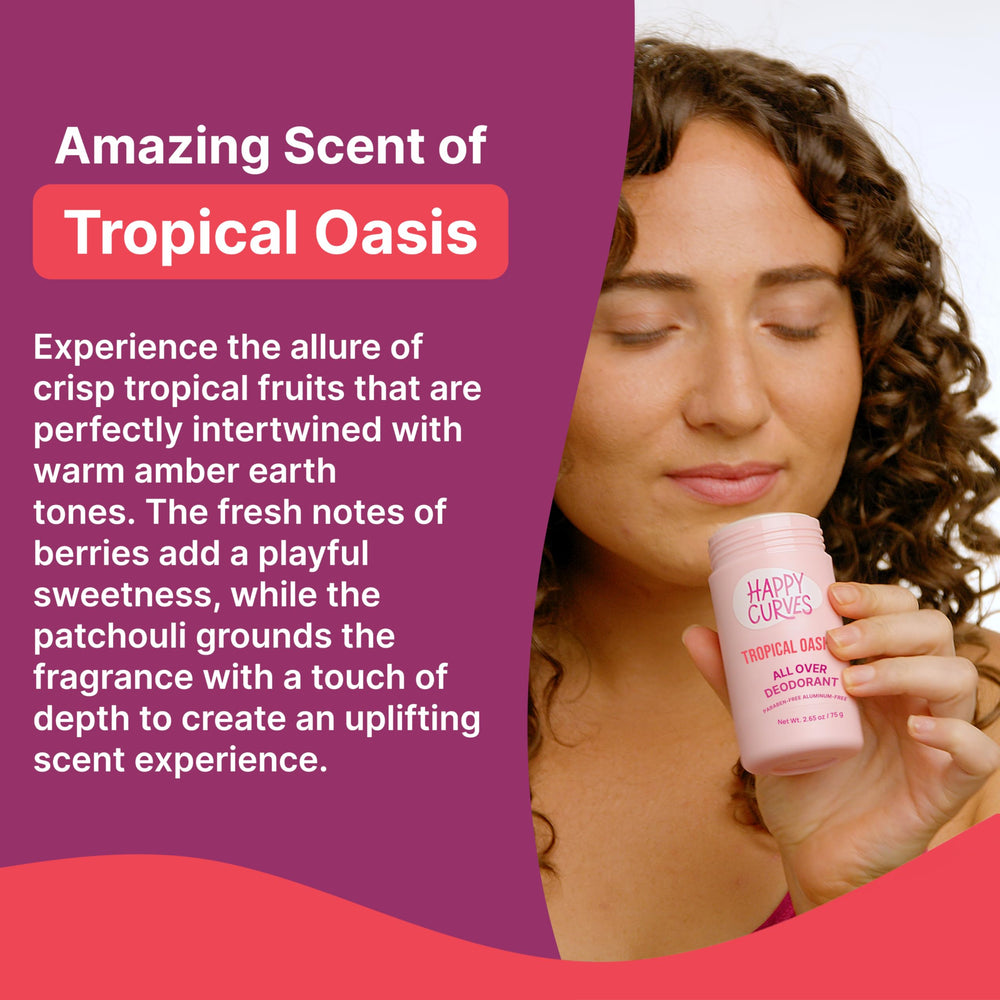HAPPY CURVES deodorant application underarm demonstrates smooth, invisible finish for daily wear.