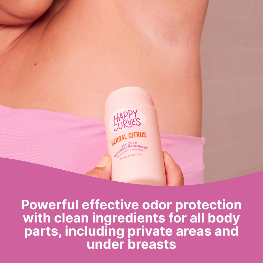 HAPPY CURVES full-body deodorant keeps skin fresh from head to toe