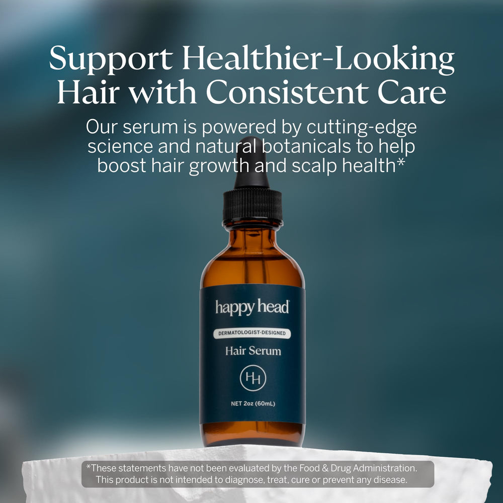 Happy Head 2oz bottle signals a convenient month-long supply.
