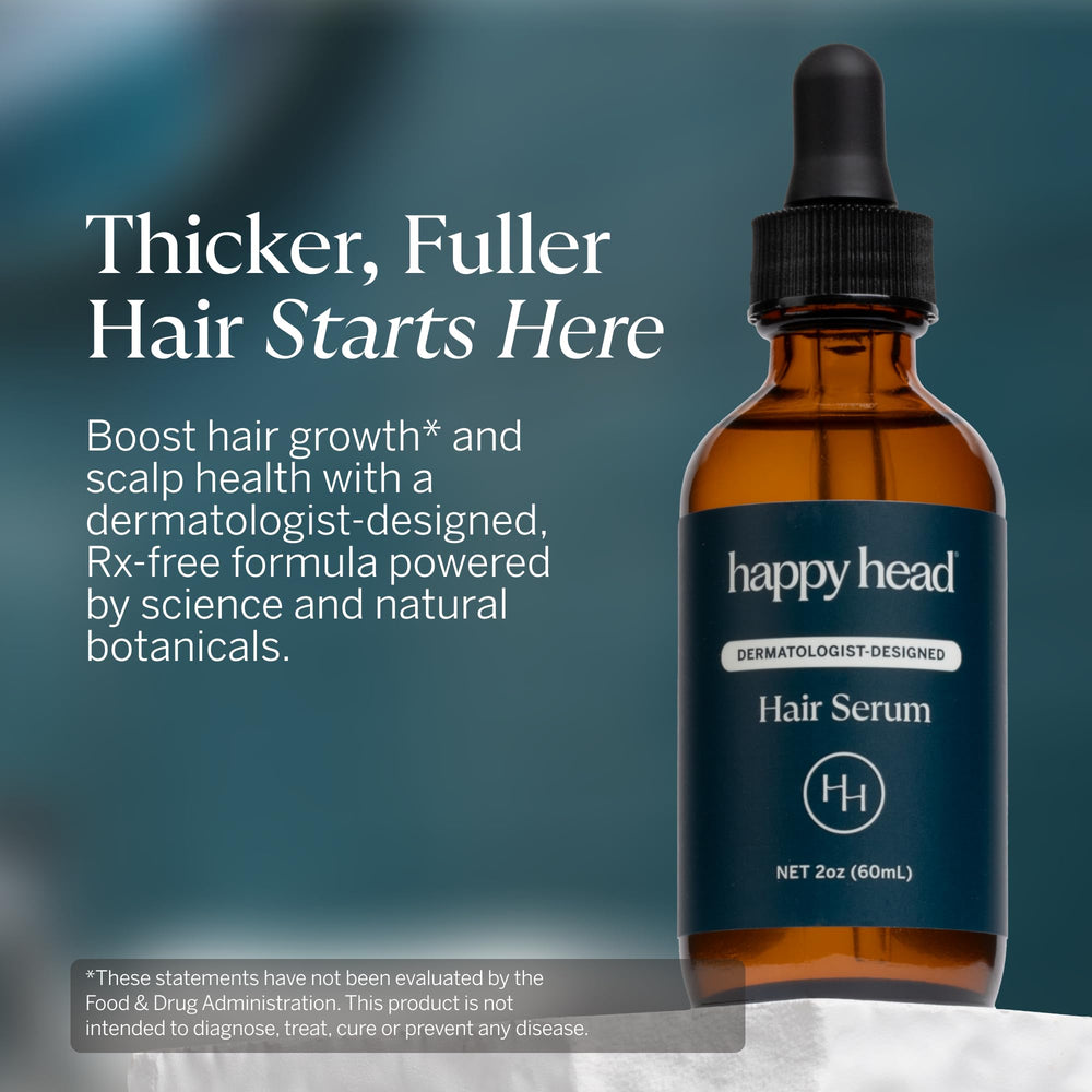 Happy Head serum applied to the scalp for lightweight hydration.