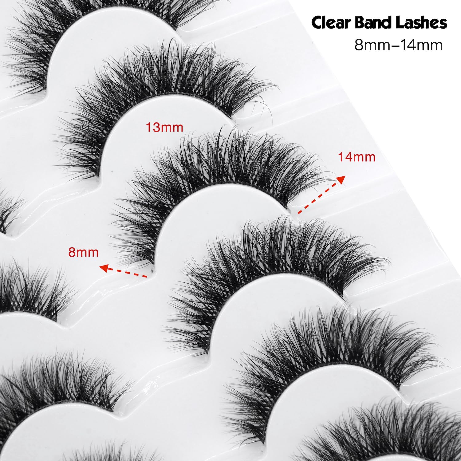 Happy Heartbeat 3D Clear Band Lashes cat-eye style enhances eyes with lightweight comfort.
