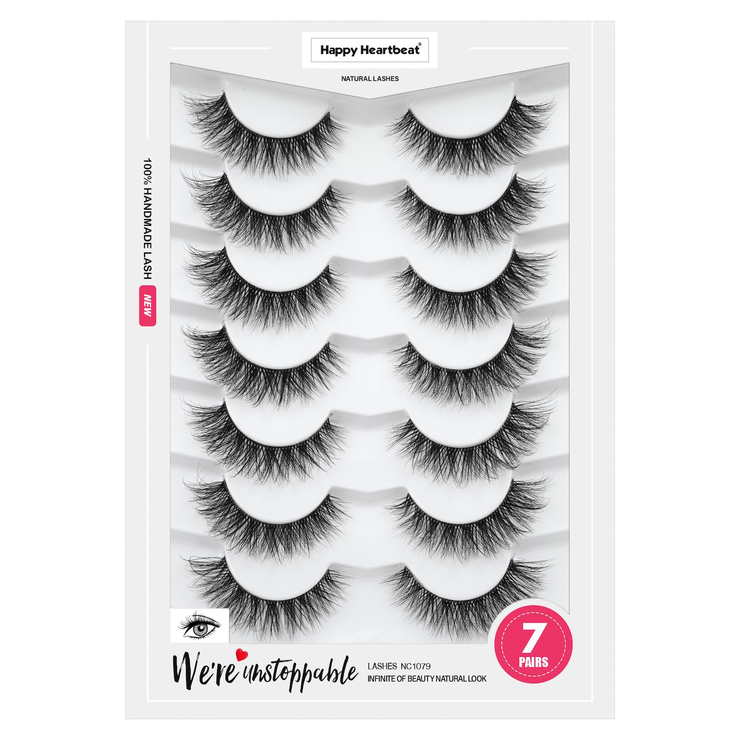 Happy Heartbeat 3D Clear Band Lashes pack-front view demonstrates seven reusable pairs for quick rotation.