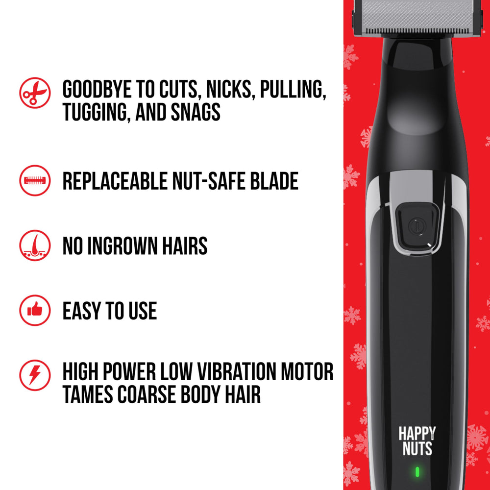Happy Nuts Ballber slim ergonomic design fits comfortably for hard-to-reach groin trimming.