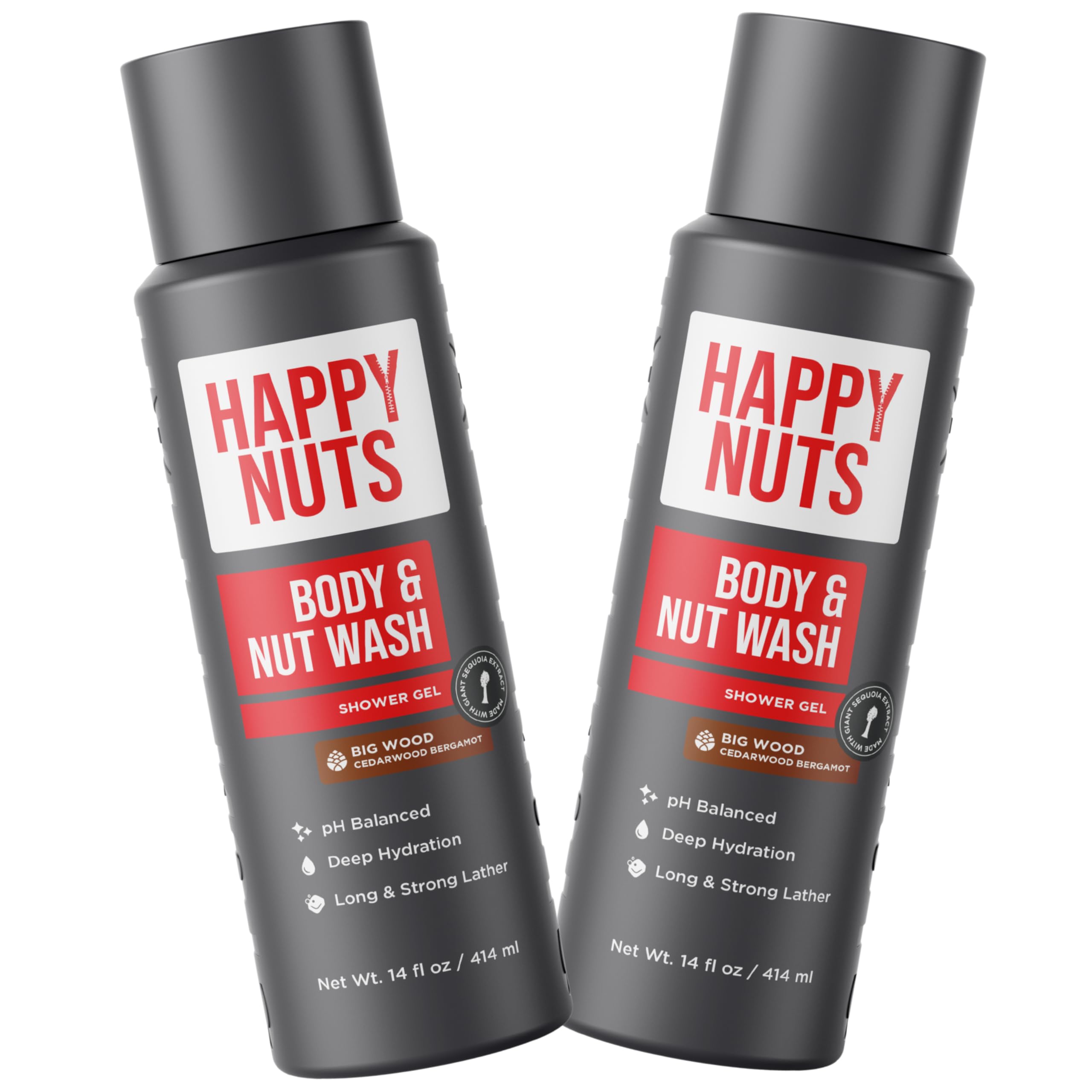 HAPPY NUTS Big Wood bottle stand captures the product for quick, refreshing showers