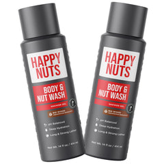 HAPPY NUTS Big Wood bottle stand captures the product for quick, refreshing showers