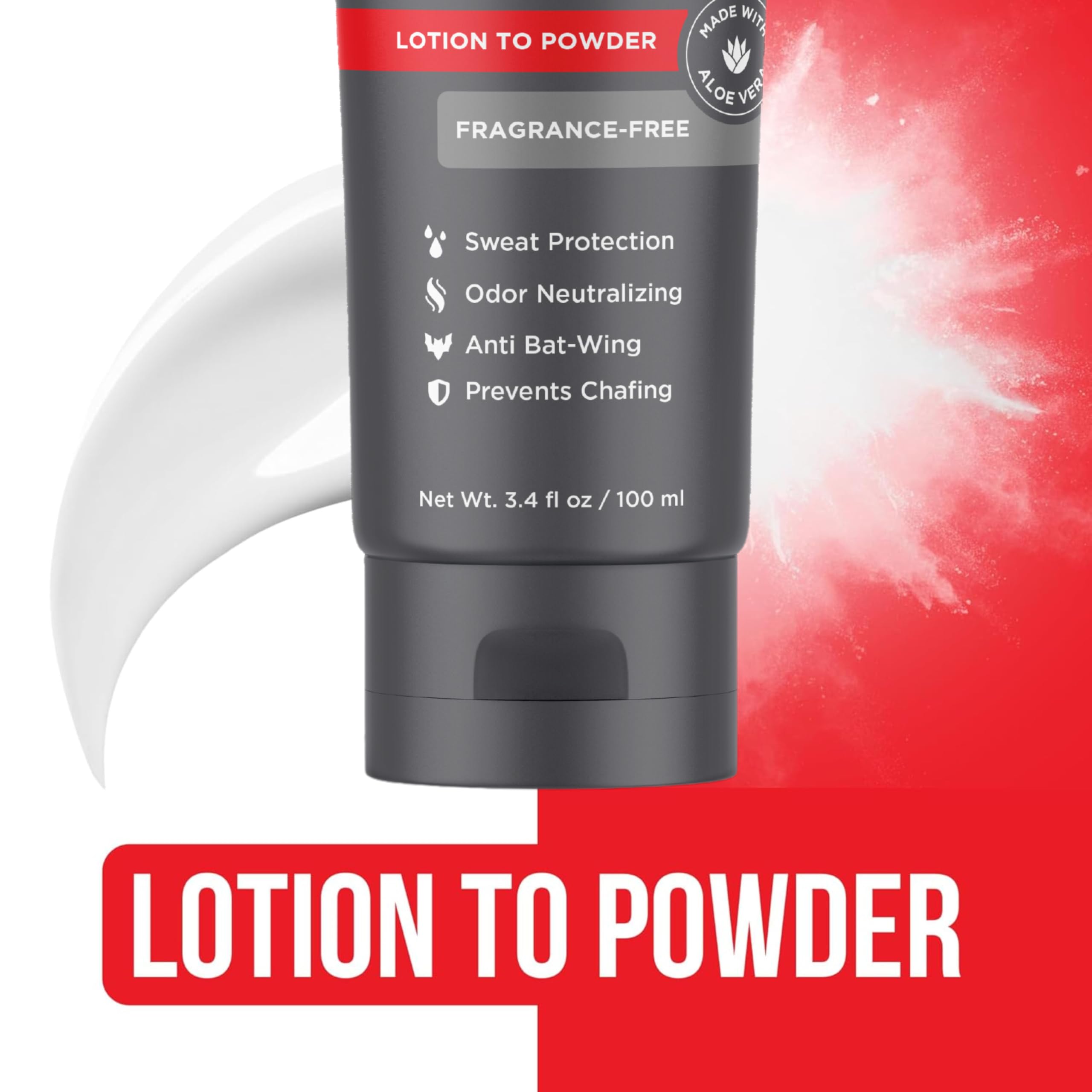 HAPPY NUTS Comfort Cream Deodorant application demonstrates lotion-to-powder feel soothing skin.