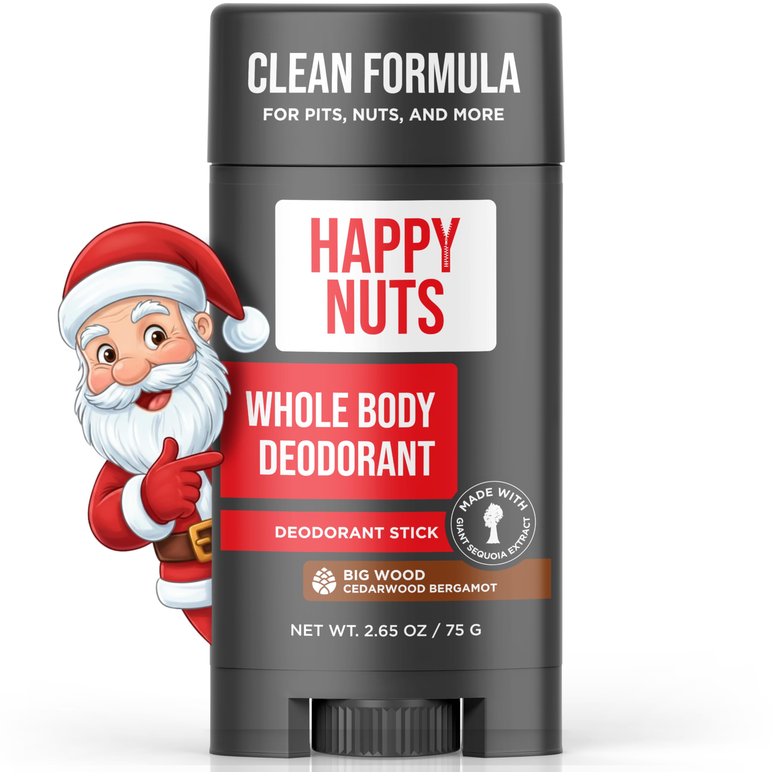 Happy Nuts whole body deodorant Big Wood bottle for all-day odor control