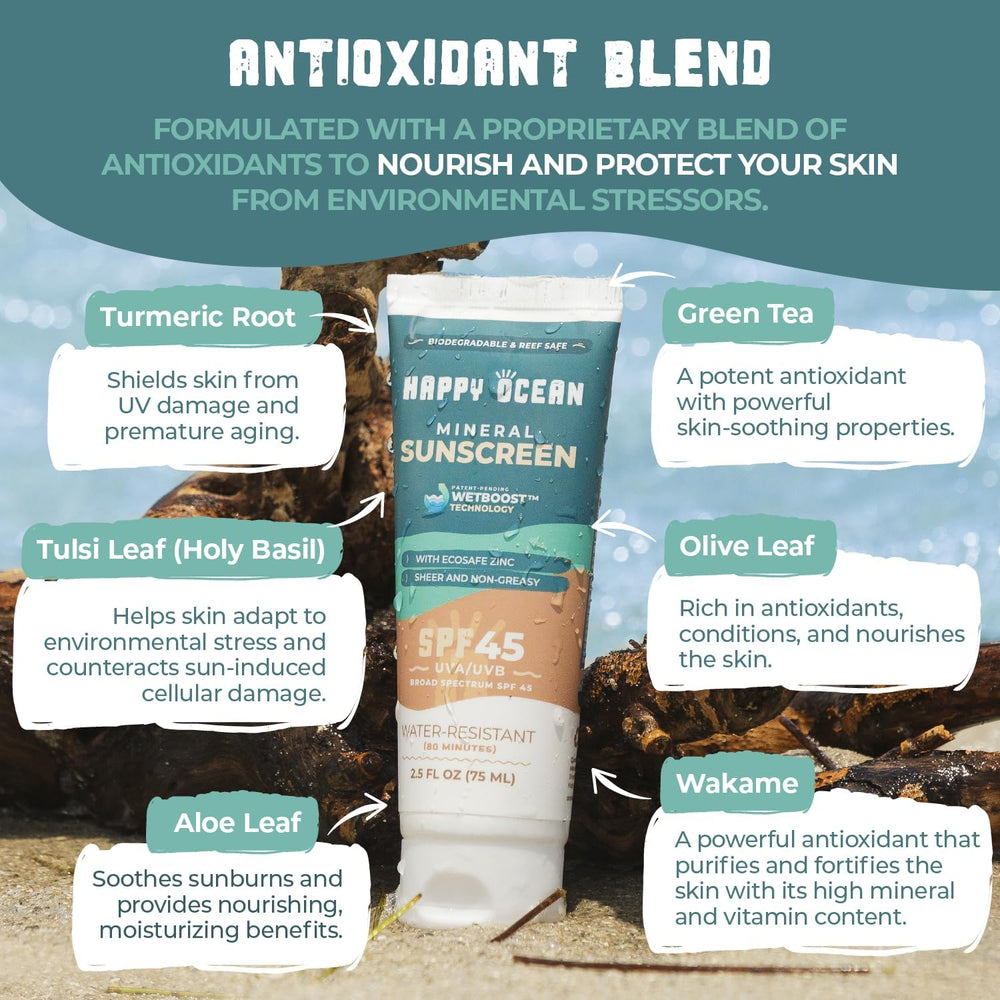 Happy Ocean SPF45 fragrance-free skin-safe formula ideal for sensitive skin daily wear
