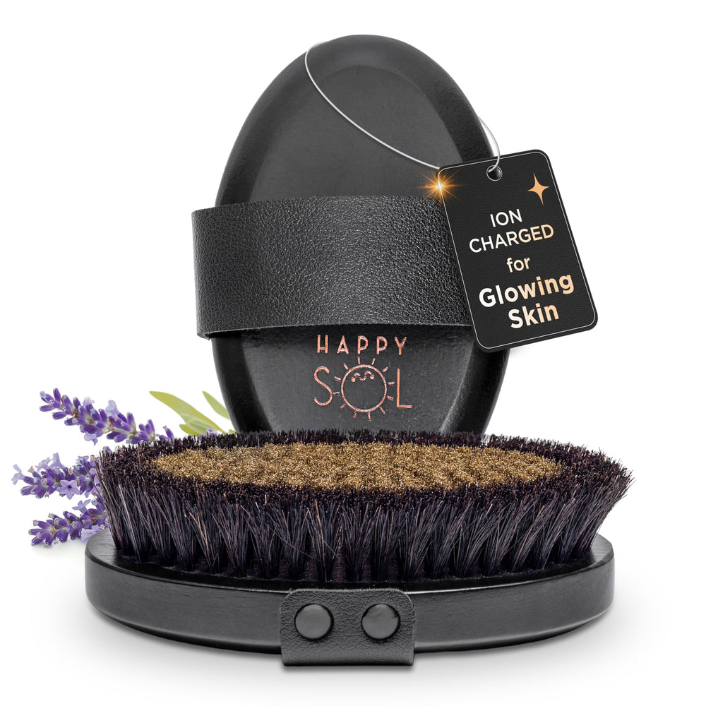 Happy Sol copper bristles closeup for smoother skin and circulation support.