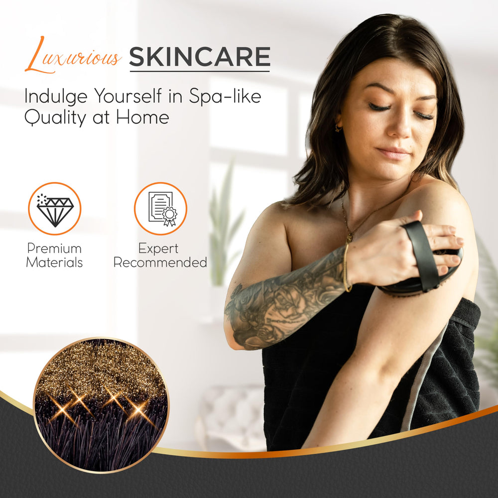 Happy Sol leather strap assists a steady, comfortable grip during dry brushing.