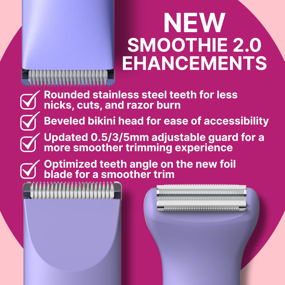 HAPPY CURVES Smoothie 2.0 Bikini Trimmer snap-on-head enables versatile grooming