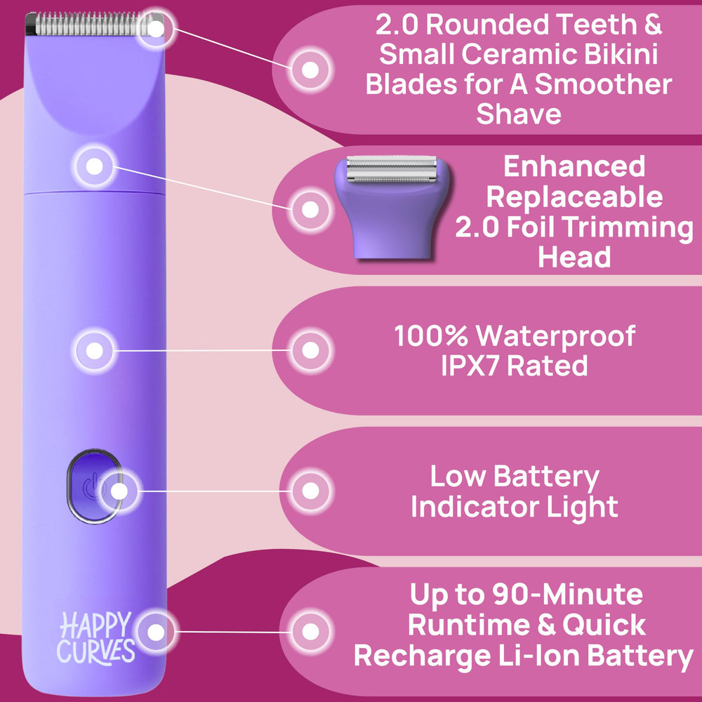 HAPPY CURVES Smoothie 2.0 Bikini Trimmer waterproof design for wet or dry shaving